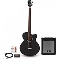 Electro Acoustic Fretless Bass Guitar Black + 35W Amp Pack