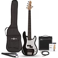 LA 5 String Bass Guitar Black + 15W Amp Pack by Gear4music