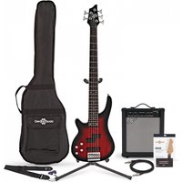 Chicago 5 String Left Handed Trans Red Bass + 35W Amp by Gear4music