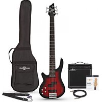 Chicago 5 String Left Handed Trans Red Bass + 15W Amp by Gear4music