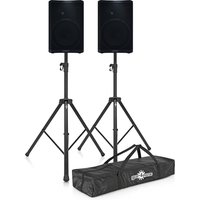 QSC CP12 12 Active PA Speakers with Stands