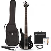 Chicago 5 String Bass Guitar Black + 15W Amp Pack by Gear4music