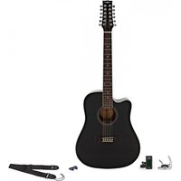 Dreadnought 12 String Acoustic Guitar Black + Accessory Pack