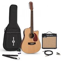 Dreadnought 12 String Electro Acoustic Guitar Natural + Amp Pack