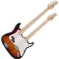 LA Double Neck Bass + Guitar by Gear4music Sunburst