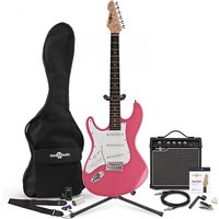 LA Left Handed Electric Guitar by Gear4music Pink + Complete Pack