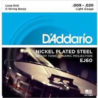 DAddario EJ60 5 String Banjo Strings Nickel Light 9-20