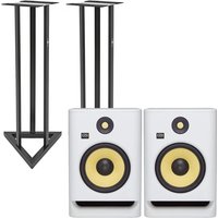 KRK ROKIT RP8 G4 Studio Monitors with Stands White Noise