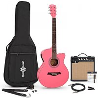 Single Cutaway Electro Acoustic Guitar + 15W Amp Pack Pink