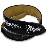 Takamine Guitar Strap Black Suede & Embroidered Grassflower